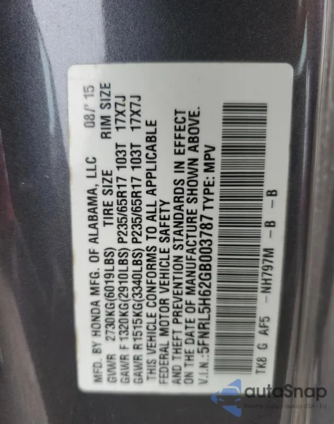 2016 Honda Odyssey Exl from USA, damaged, VIN 5FNRL5H62GB003787